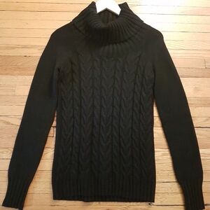 Banana Republic Y2K Wool Blend Ribbed Cable Knit Turtle Neck Sweater Black Sz Xs